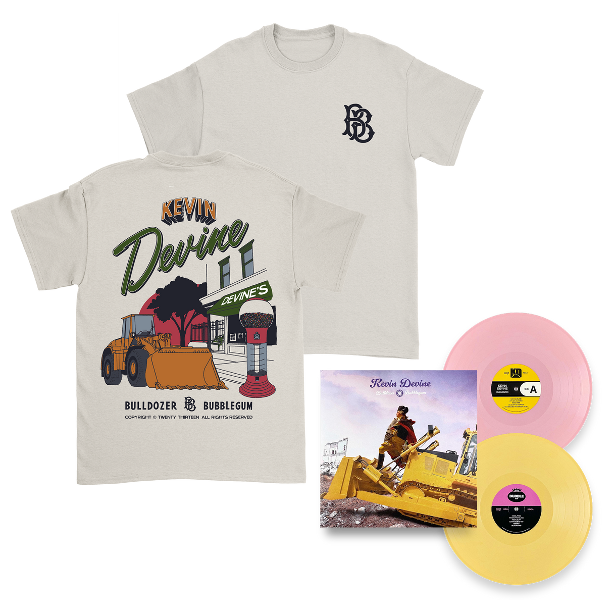 Kevin Devine - Bubbledozer T-Shirt AND Bubblegum + Bulldozer 2xLP Bundle