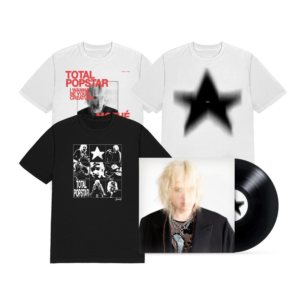 Mothé - Total Popstar Tee (Black) + Claw Tee (White) + Star Tee (White) + Total Popstar Vinyl
