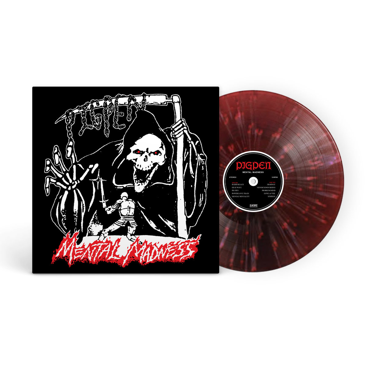 Pig Pen - Mental Madness Red & Black Marble w/ Pink Splatter Vinyl