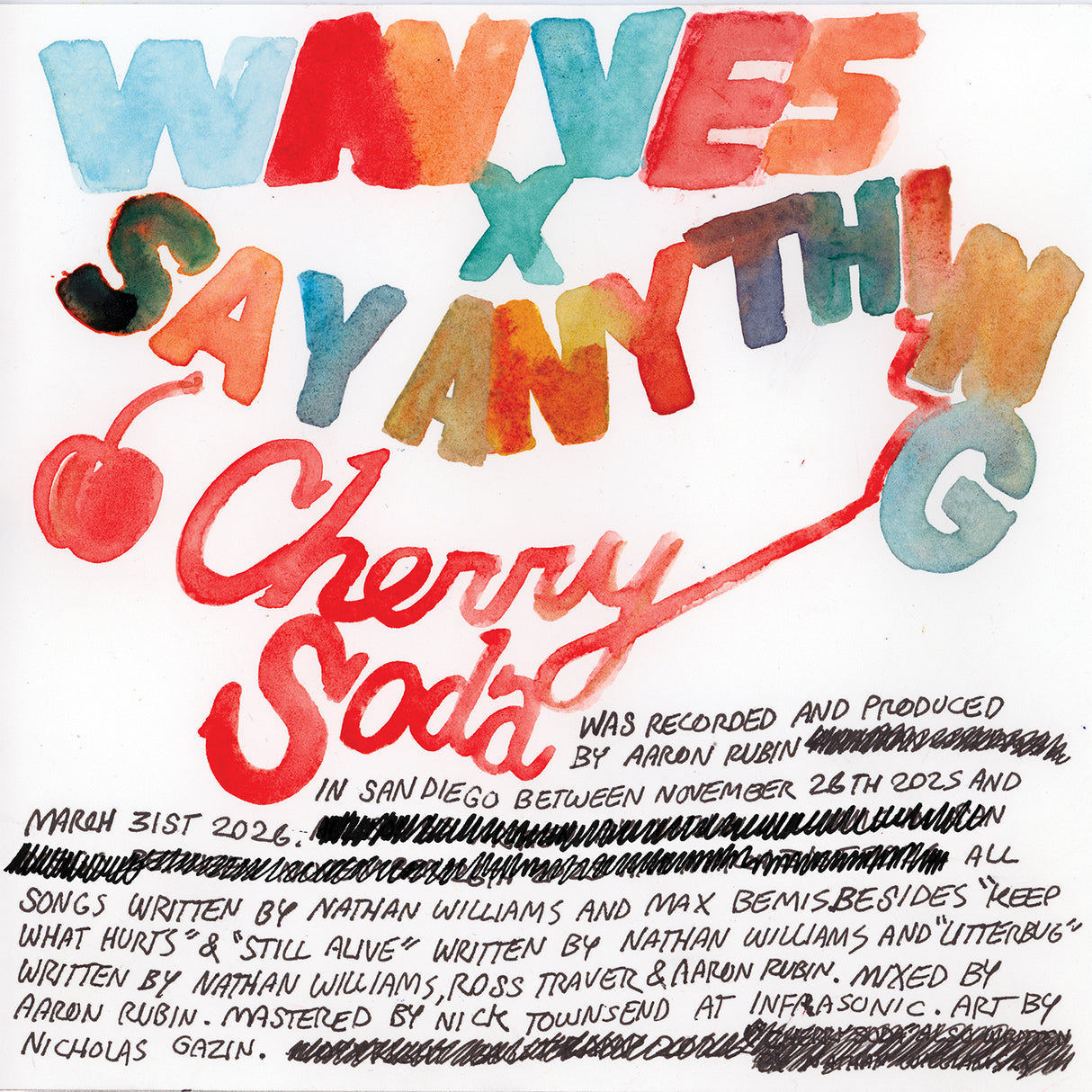Wavves x Say Anything - Cherry Soda "Milky White & Orange Splatter" 12" Vinyl w/ Signed Print