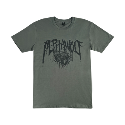 a grey t-shirt with a black background