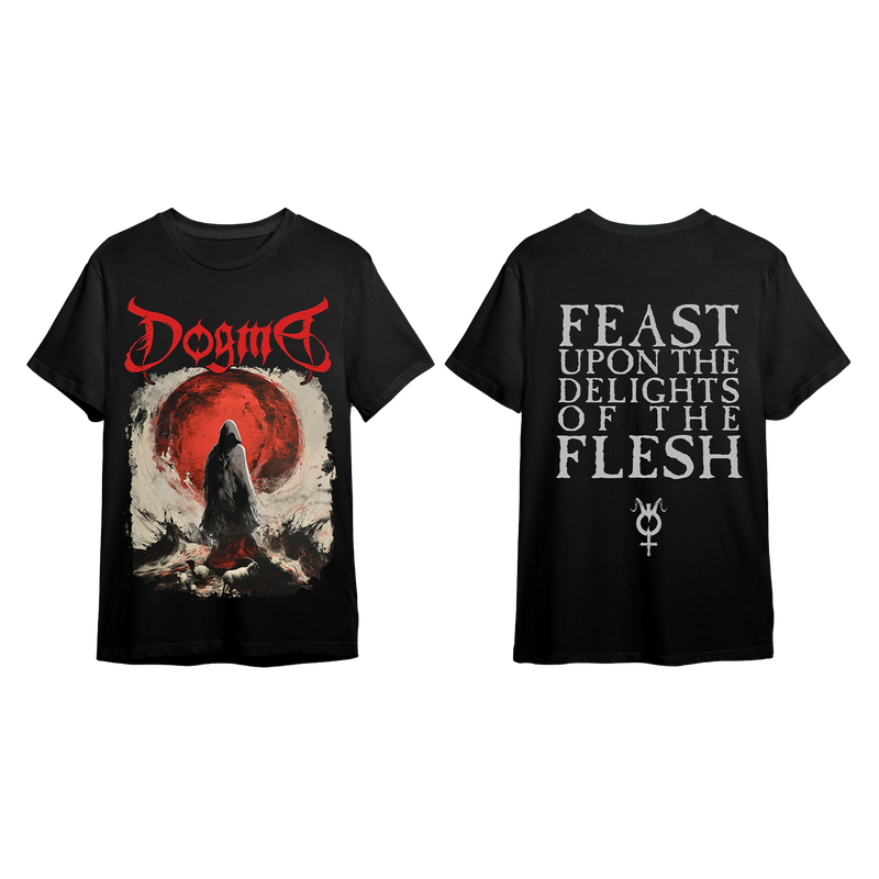 a back and back view of a black shirt with white text