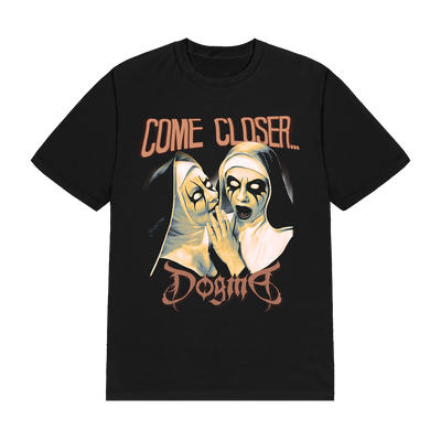 a black t-shirt with a couple of painted faces