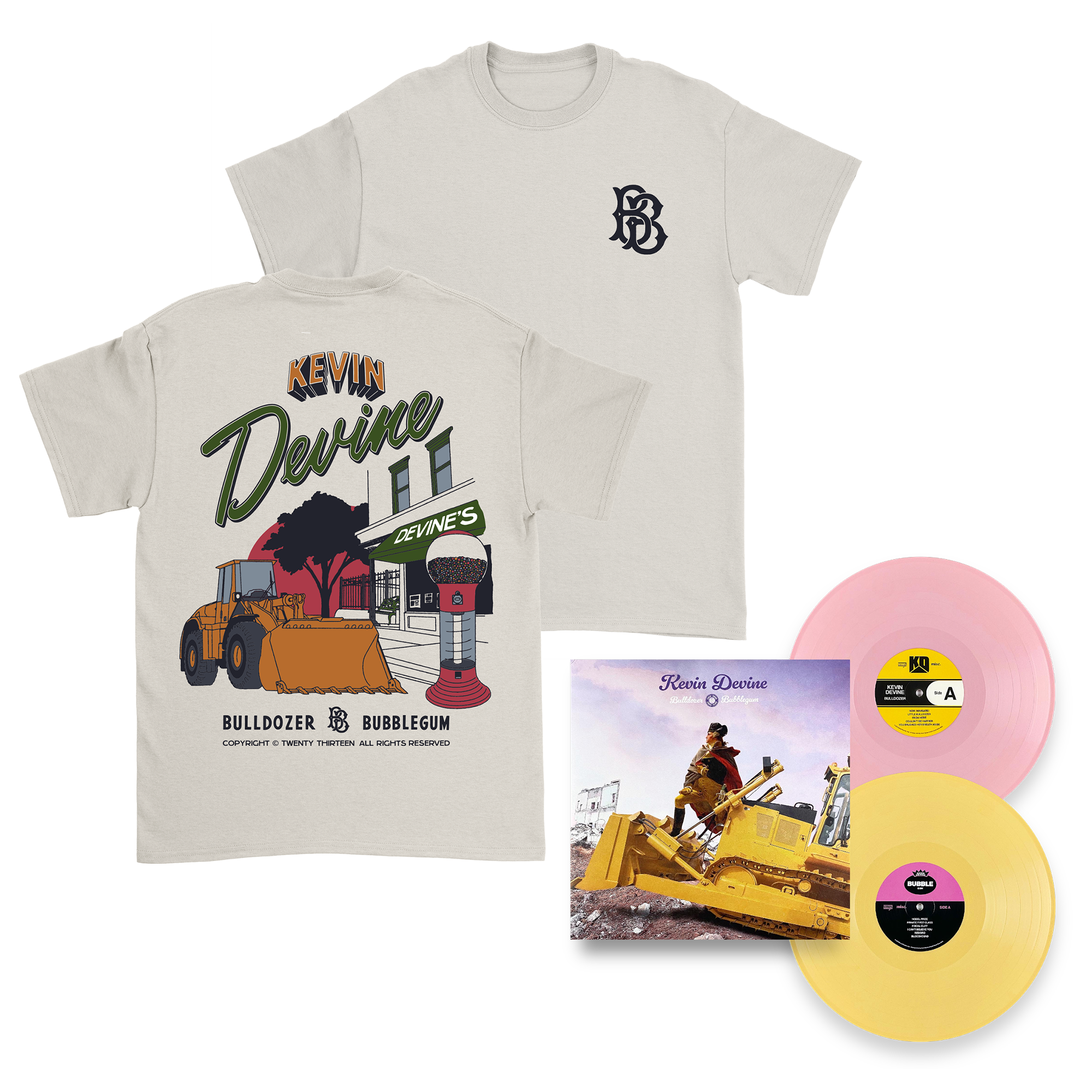 Kevin Devine - Bubbledozer T-Shirt AND Bubblegum + Bulldozer 2xLP Bundle