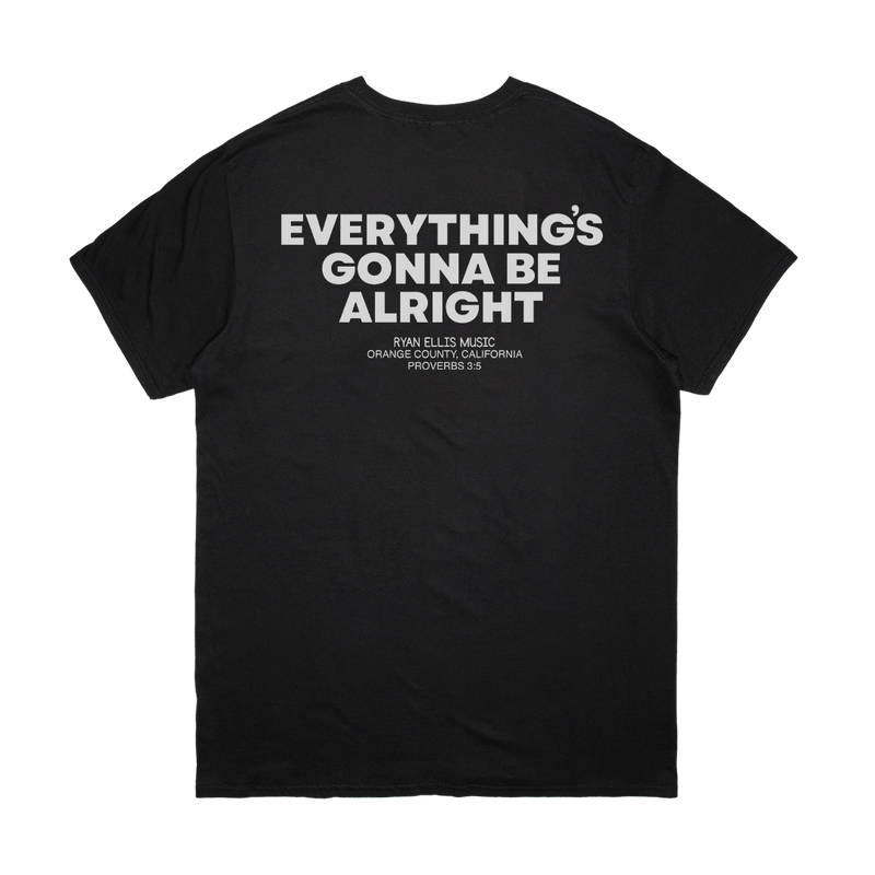 a back of a black shirt with white text