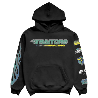 a black hoodie with many different designs