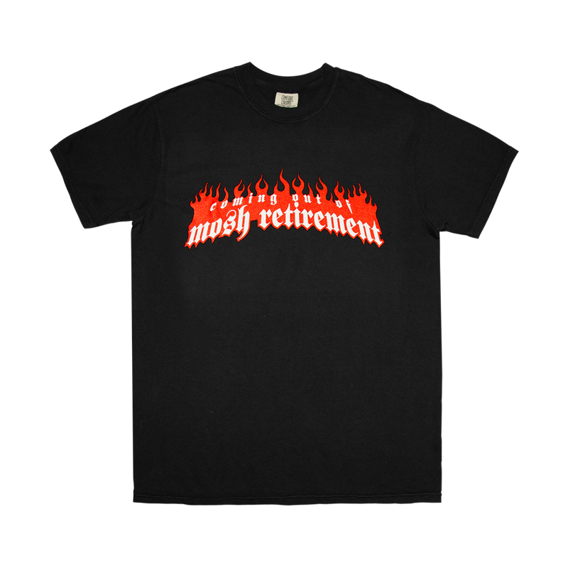 a black shirt with red text