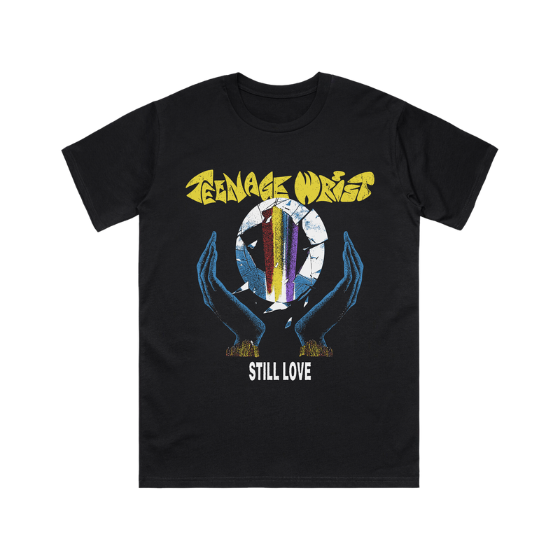 a black t-shirt with a graphic design on it