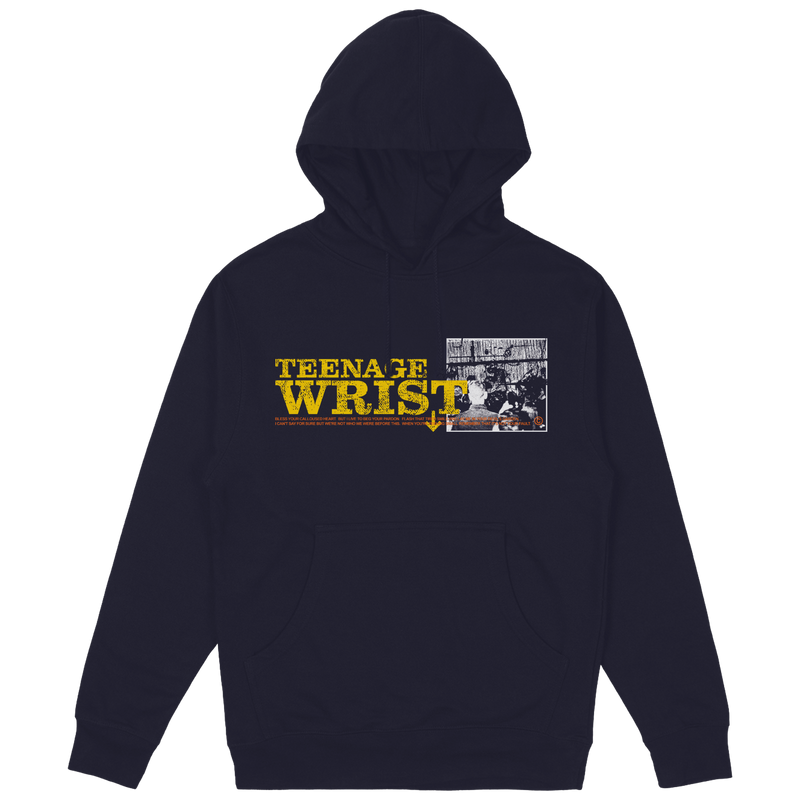 a black sweatshirt with yellow text