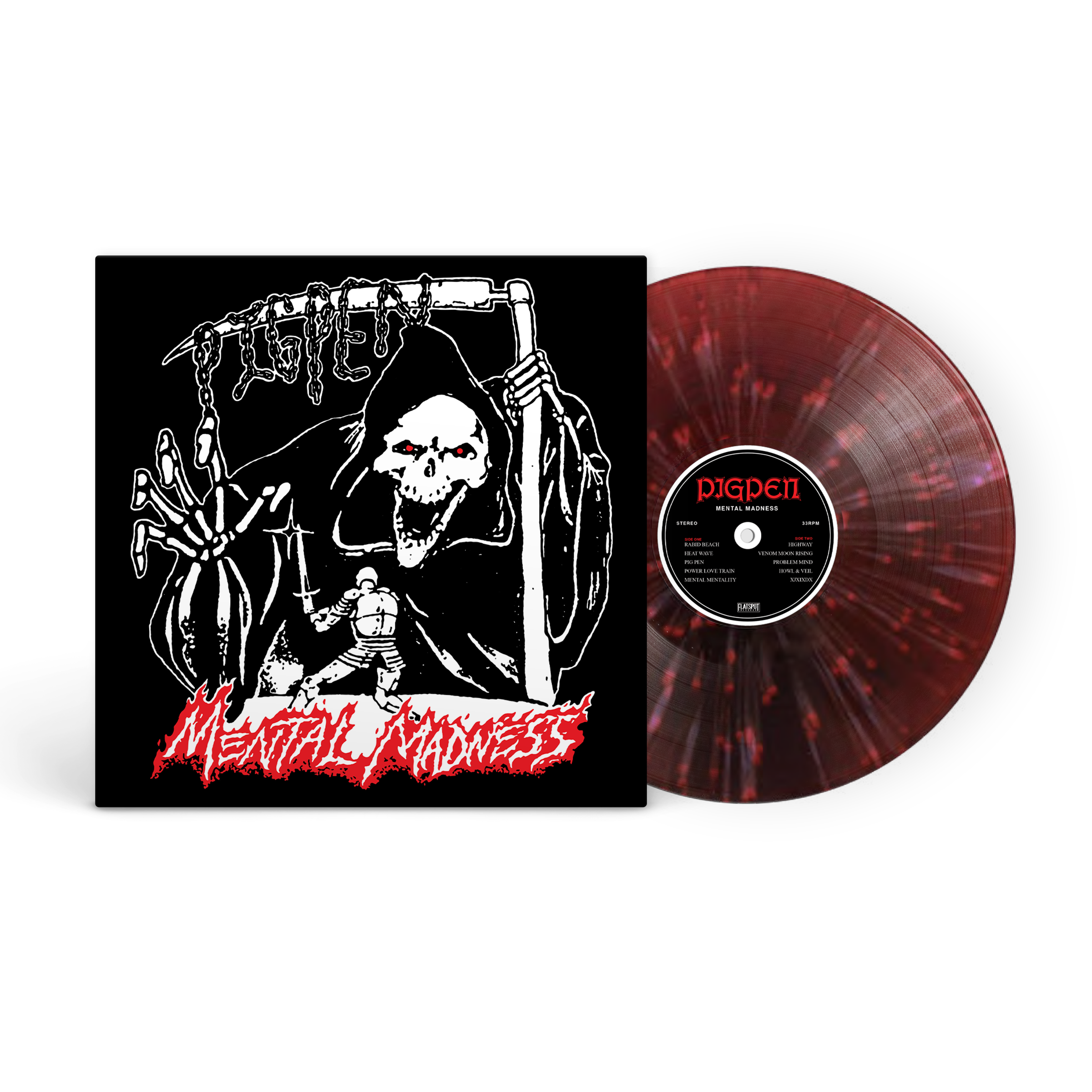 Pig Pen - Mental Madness Red & Black Marble w/ Pink Splatter Vinyl