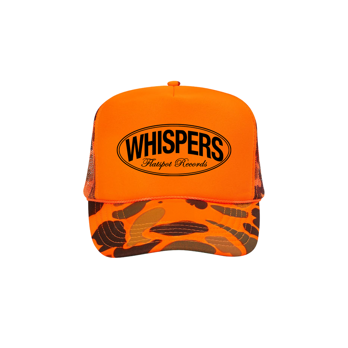 Whispers - Orange Camo Trucker Hat