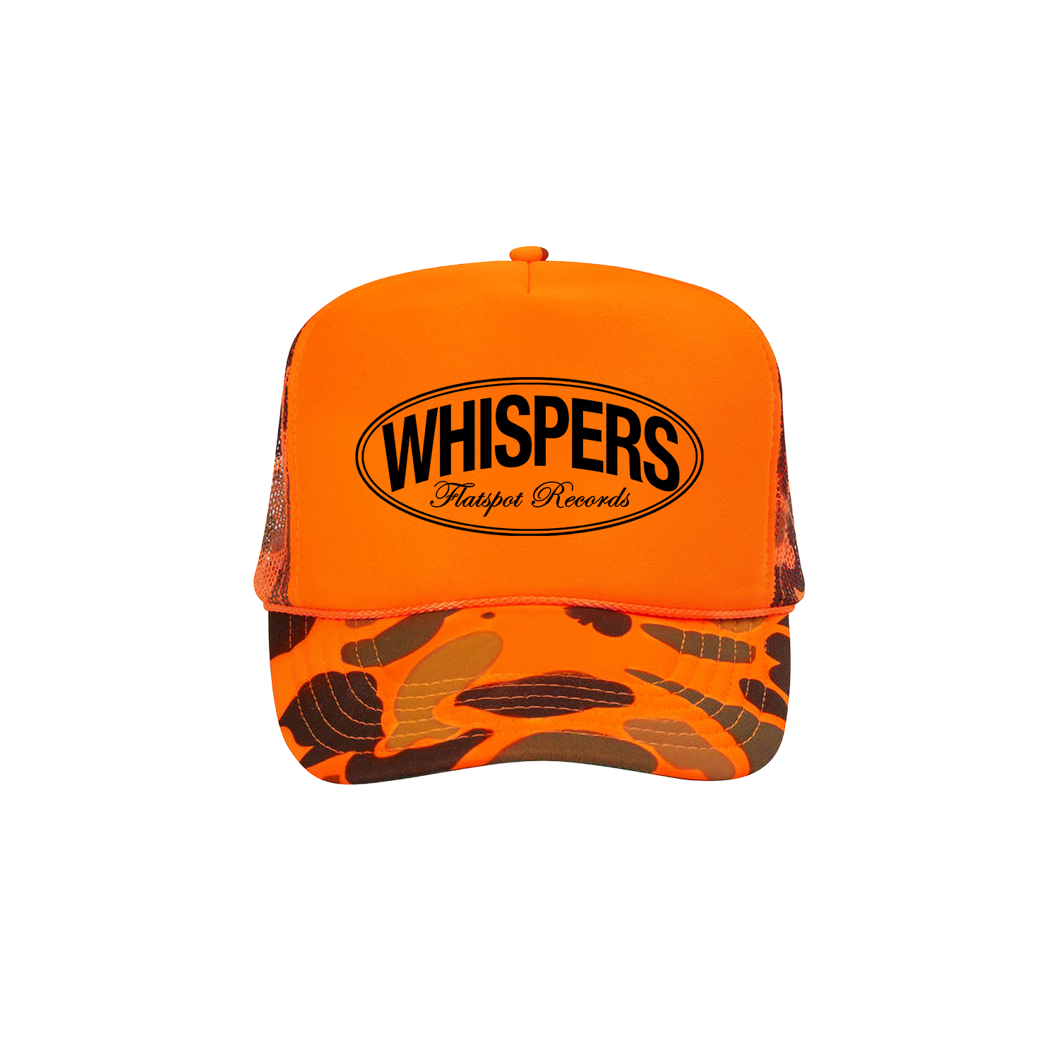 Whispers - Orange Camo Trucker Hat