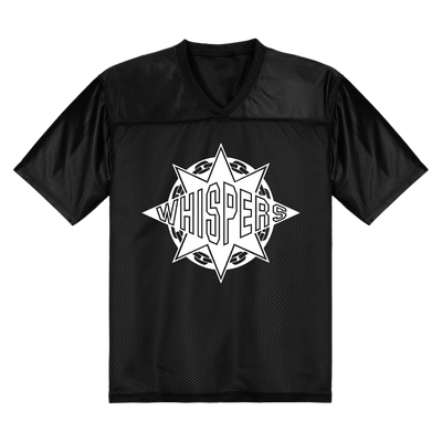 a black jersey with white text on it