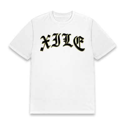 a white t-shirt with black text