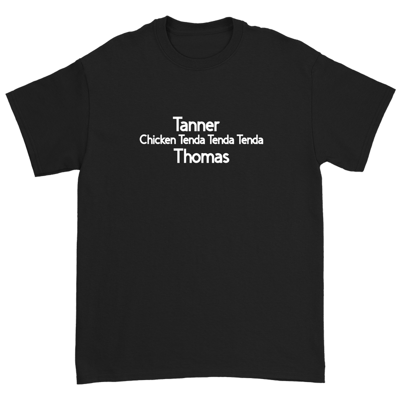 a black shirt with white text