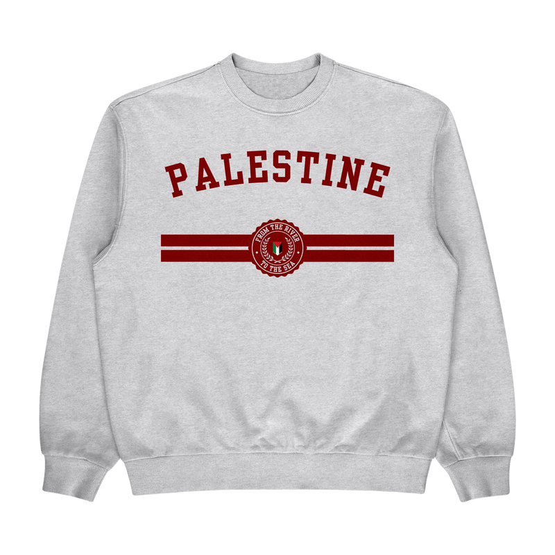 a white sweatshirt with red text