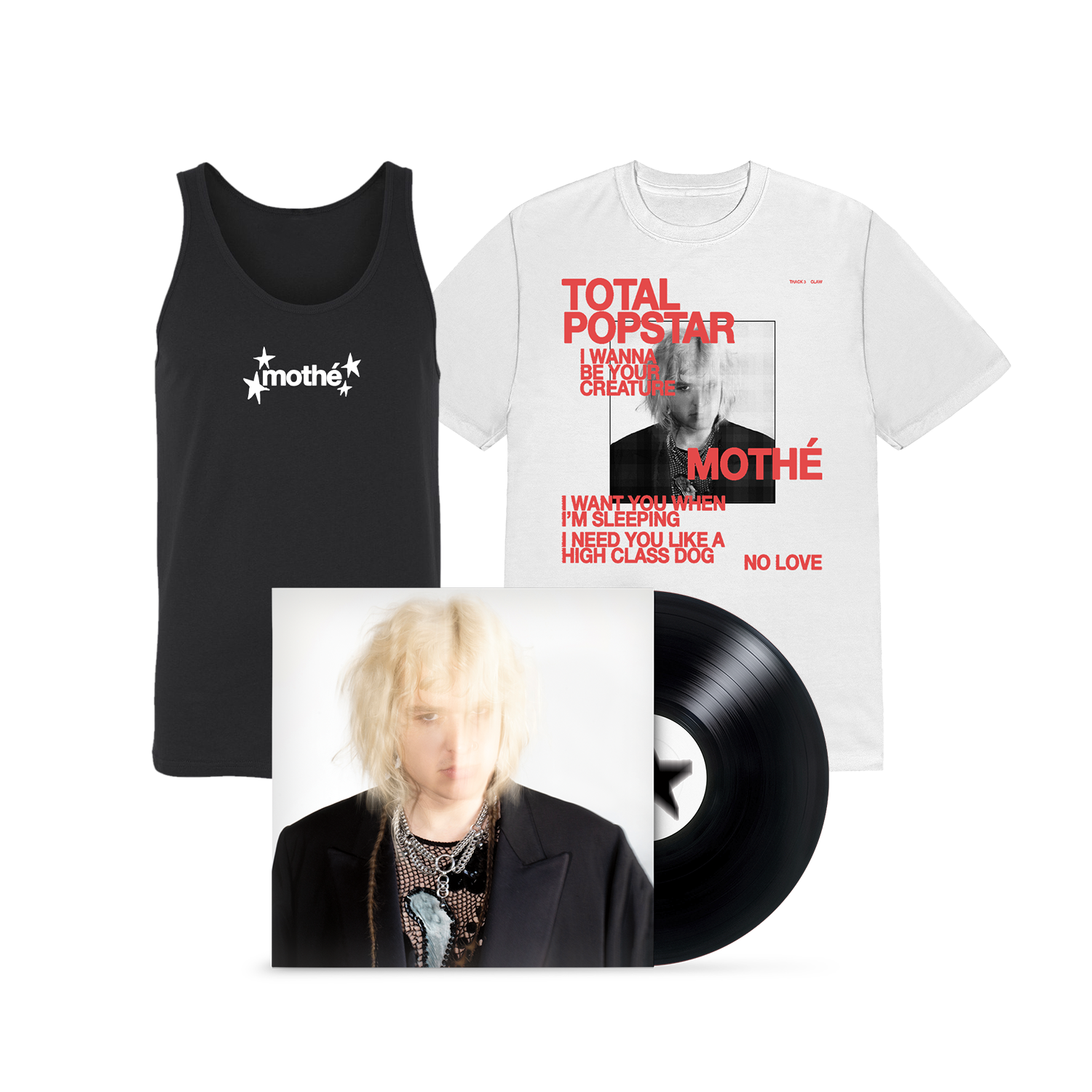 Mothé - Claw Tee (White) + Logo Stars Tank (Black) + Total Popstar Vinyl