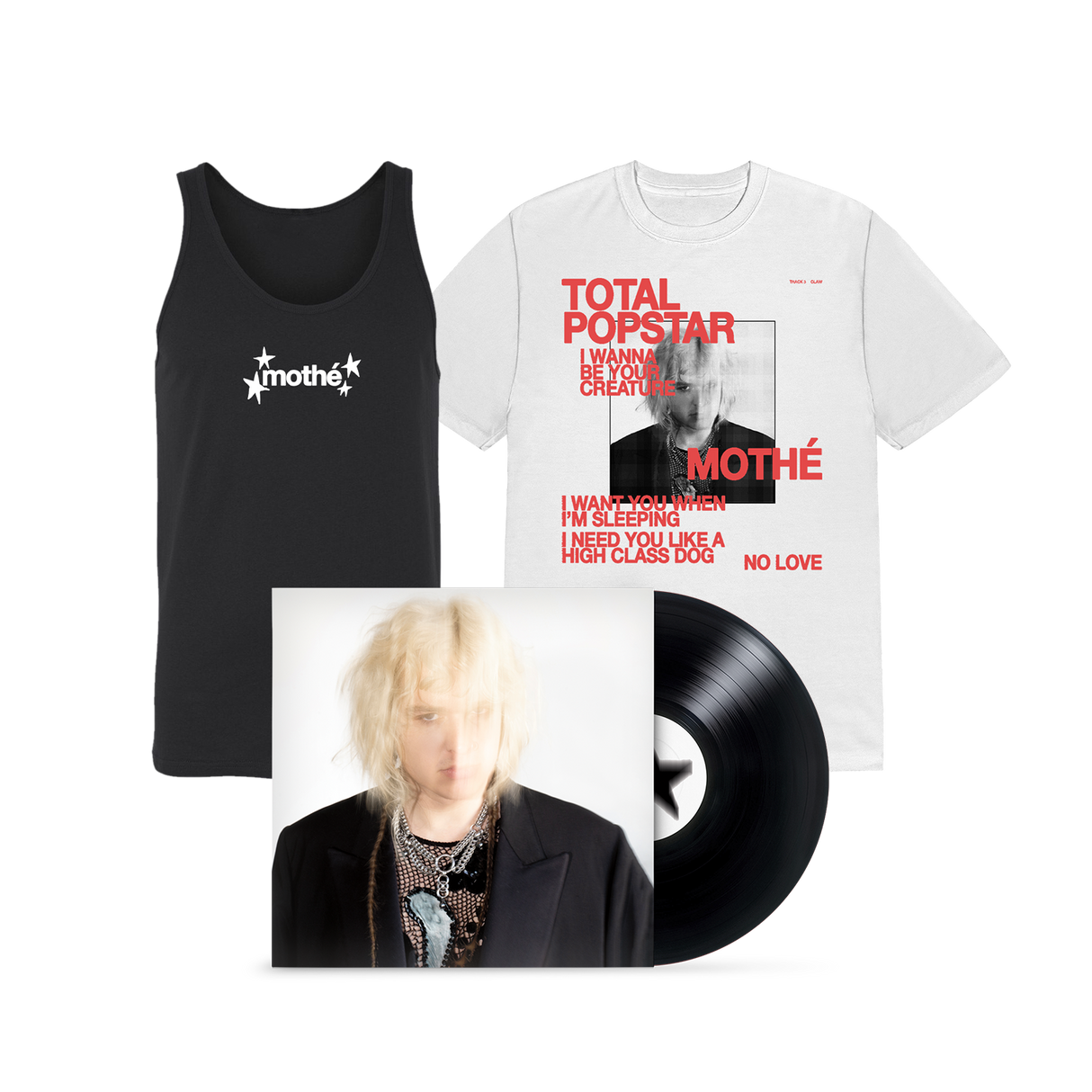 Mothé - Claw Tee (White) + Logo Stars Tank (Black) + Total Popstar Vinyl