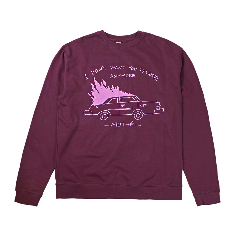 a purple sweatshirt with a car on it