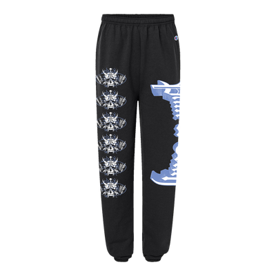 a pair of black pants with a white design on it