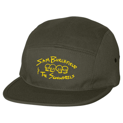 a green hat with yellow text