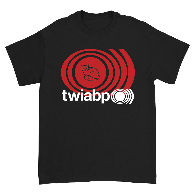 a black t-shirt with a cat on it