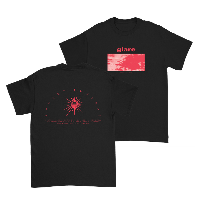 a black and red t-shirt with red text