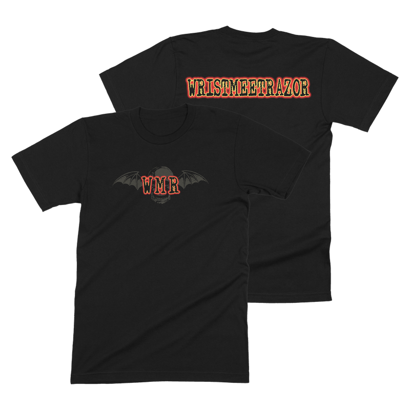 a black t-shirt with red text