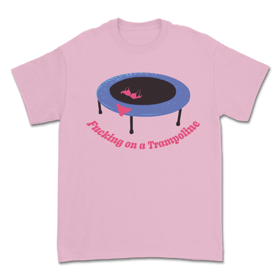 a pink t-shirt with a trampoline on it