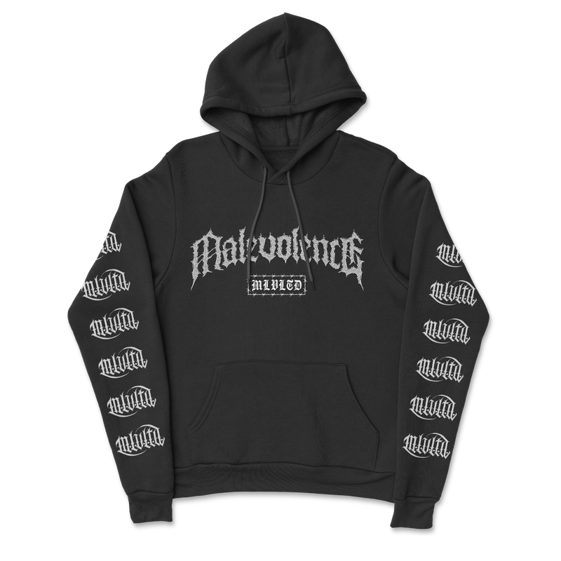 a black sweatshirt with white text on it