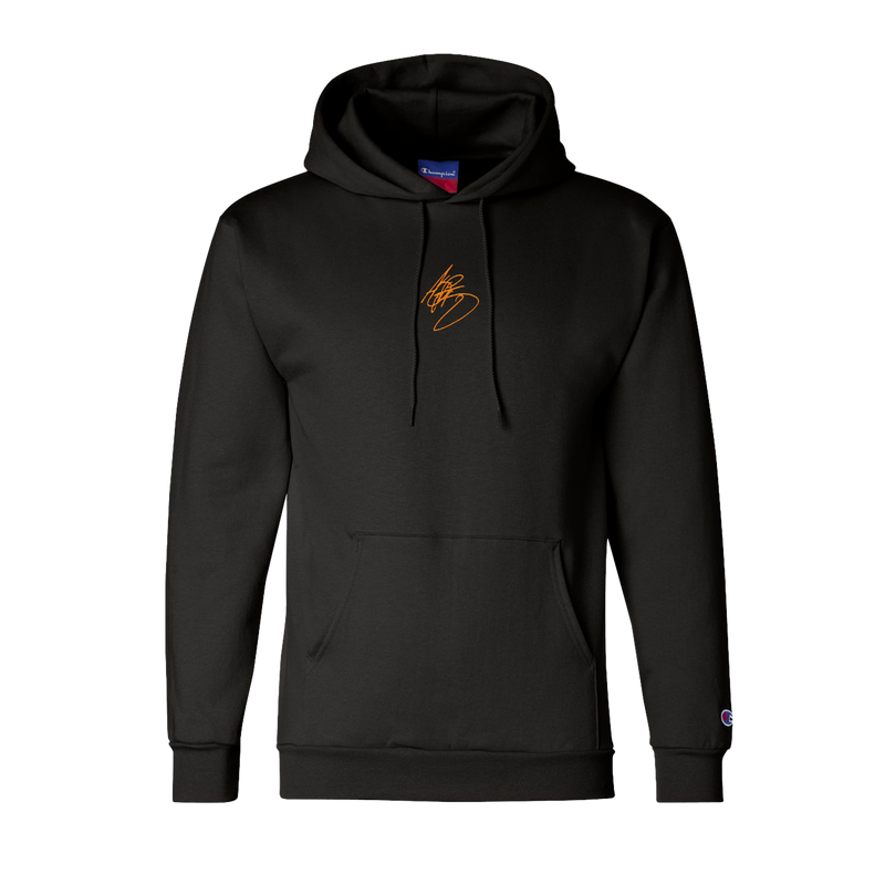 a black sweatshirt with a logo on it