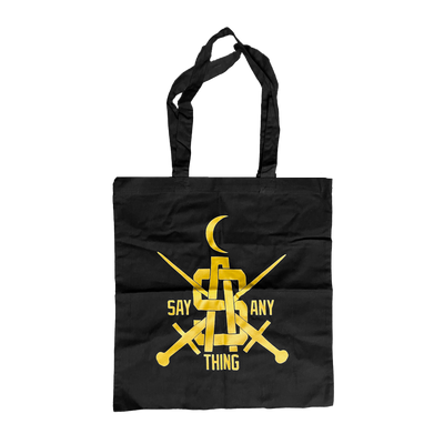 a black bag with yellow text on it