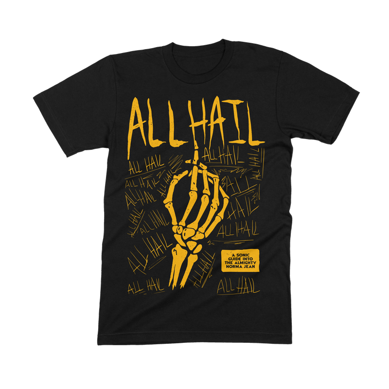 a black shirt with yellow text