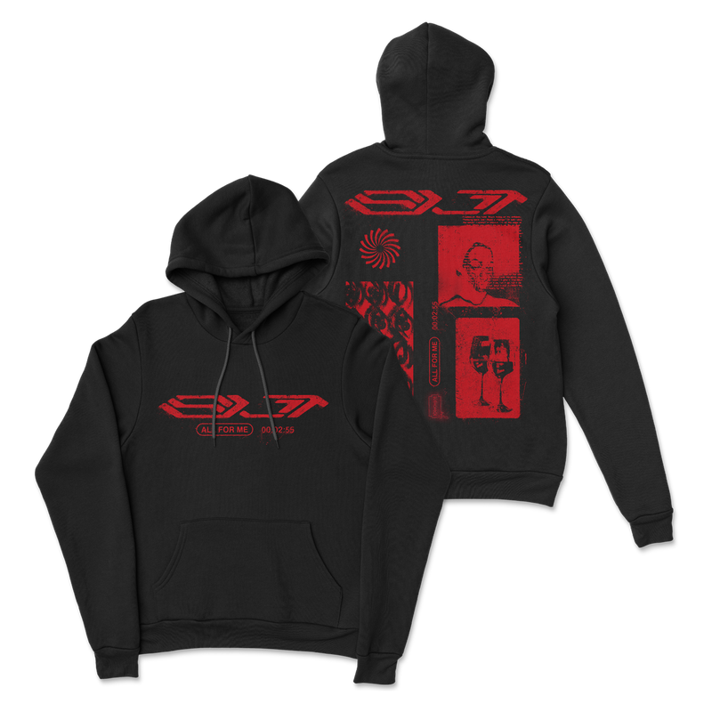 a black sweatshirt with red designs