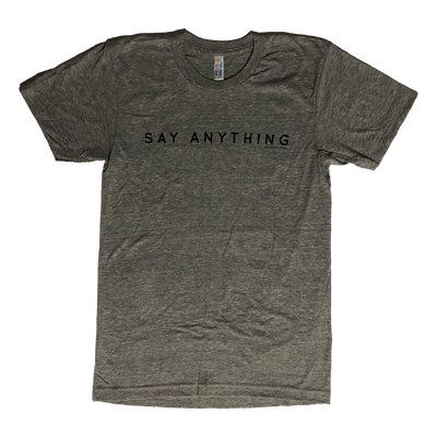 a grey t-shirt with black text