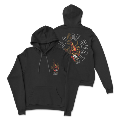 a black hoodie with a logo on it