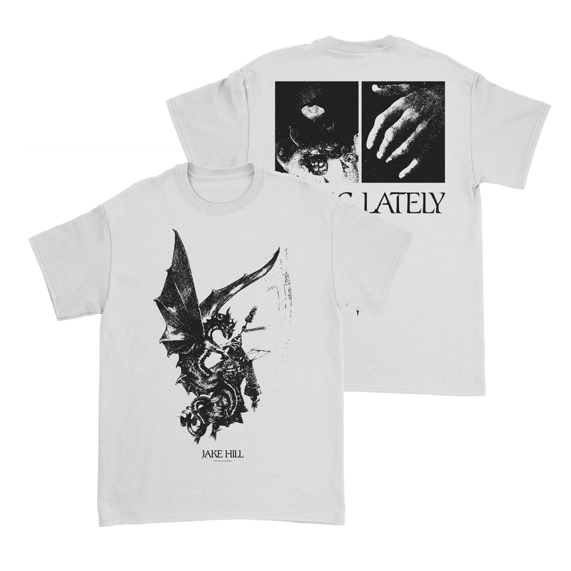 a white t-shirt with black text
