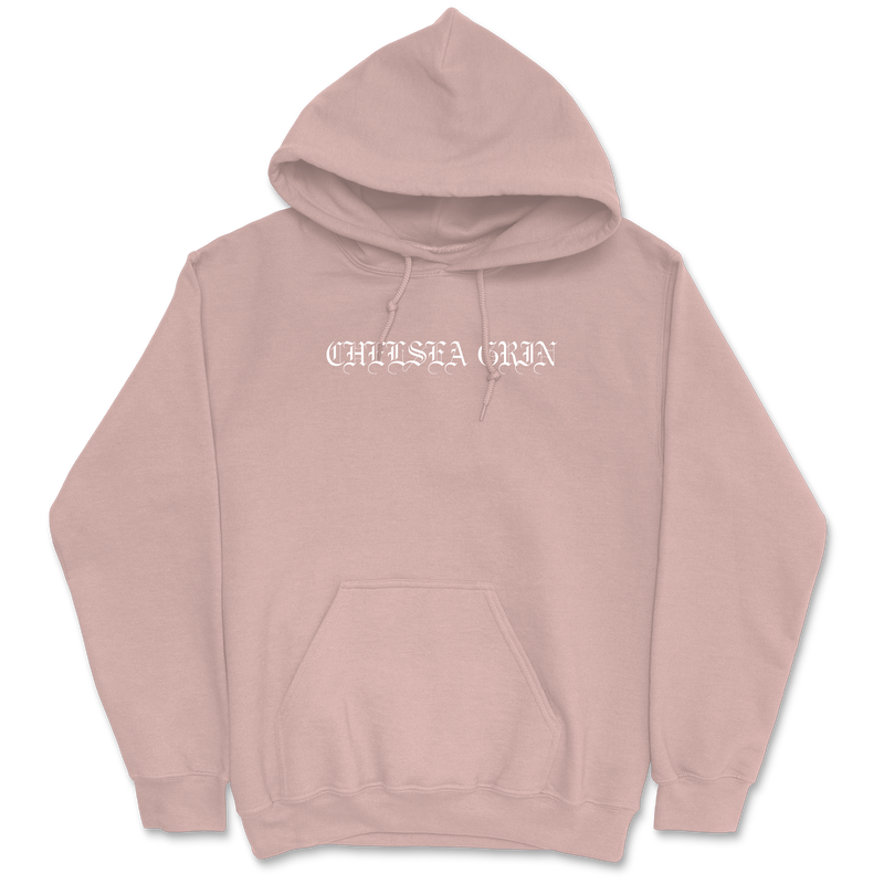 a pink sweatshirt with white text on it