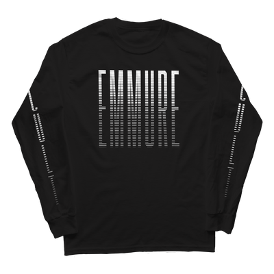 a black long sleeved shirt with white text