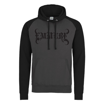 a grey and black hoodie with a black background
