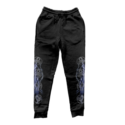 a black sweatpants with a design on it