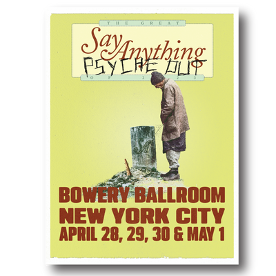 a poster of a man standing in front of a post